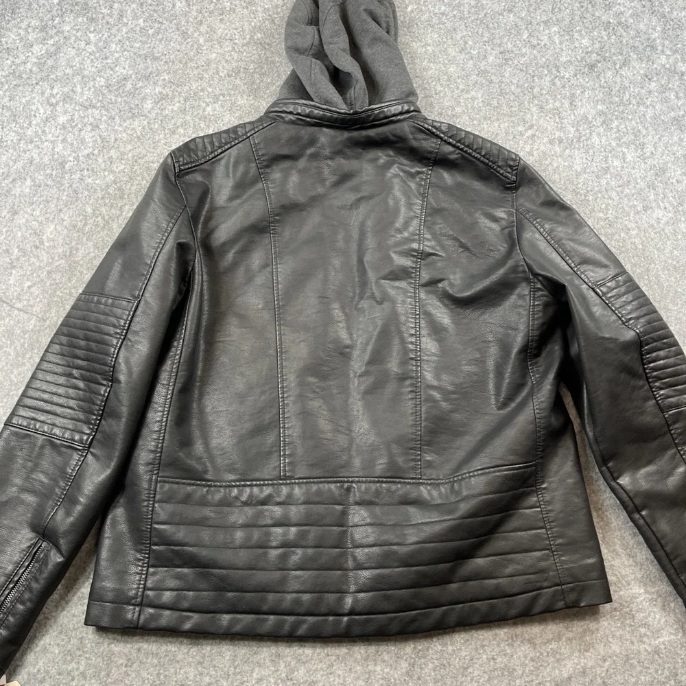 Men's Levi's Black Faux‎ Leather Hooded Racer Jacket XL NWT